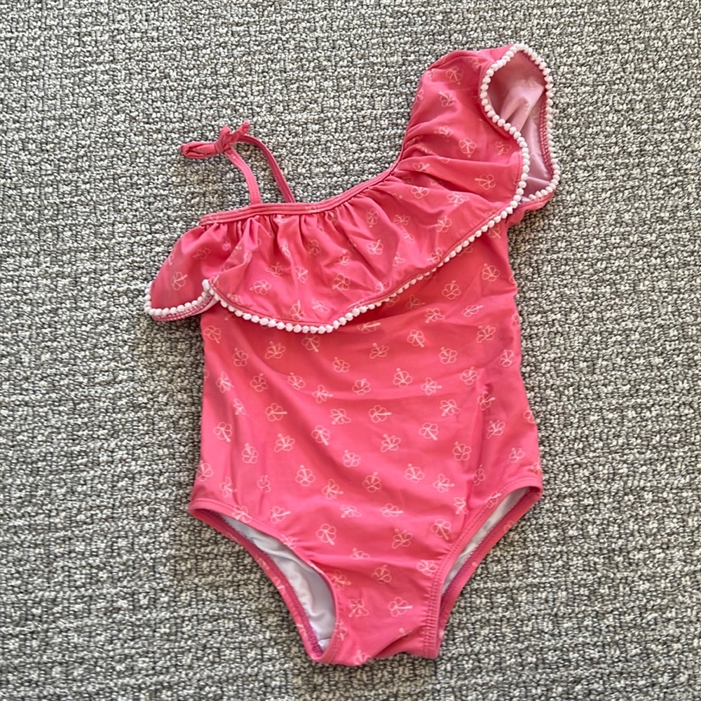 Jessica Simpson One Piece Swimsuit Toddler Girl Pink 1 shoulder Ruffles 3T